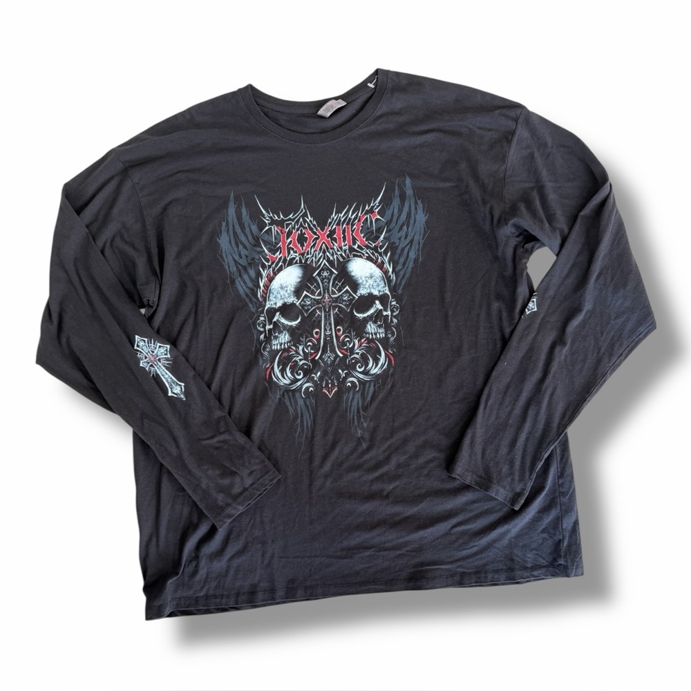Skulls Cross Platinum Black Graphic Tee Shirt Crew Neck Long Sleeve Mens Sz 3XL